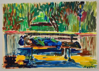 Prakter Marianne (?-): Hajléktalan. Akvarell, papír, jelzett, 30×43 cm