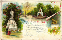 1899 (Vorläufer) Berlin, Siegesallee, Goethe-Denkmal, Löwengruppe. Ludwig Roth Art Nouveau, floral, litho (b)