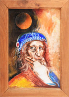 Olvashatatlan jelzéssel (Saly Németh László?): Gondolkodó. Olaj, karton. Fakeretben. 60x40 cm