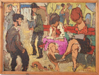 Muray jelzéssel: Madame-ok, 1964. Olaj, farost, fakeretben. 45x60 cm