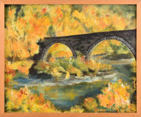 Olvashatatlan (Brück?) jelzéssel: Őszi izzás. Olaj, farost. Fakeretben. 50x60 cm.