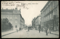 SZEGED 1915 Kállay albert utca, üzletek, villamos régi képeslap, (ezt változatot még nem láttam)