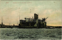 1914 Pola, K.u.K. Kriegsmarine Stahldock mit S. M. Schiff Eh. Karl / SMS Erzherzog Karl, K.u.K. haditengerészet Erzherzog-osztályú pre-dreadnought csatahajója az állódokkban. G. Costalunga 1908. / Austro-Hungarian Navy battleship in dry dock