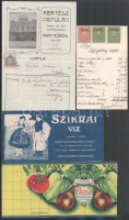 cca 1900 -1930 Számla (Nagykőrös Kertész Gyula, Budapest Spriegel József aranyműves) és két ásványvíz és konzerv címke.