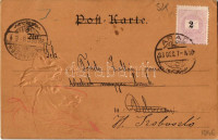 1898 (Vorläufer) Dombornyomott képeslap 3 lóval és 3 patkóval. F. P. S. i. G. Nr. 27. / 3 horses and 3 horseshoes. Emb. (EK)