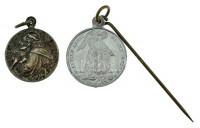 1903. Őrangyal - Légy az én vezetőm / Emlékezés az első szentáldozásra kétoldalas Al kitűző füllel (24,5mm) + Andenken Anbornhofen / Sanct Antonius - Ora pro Nobi kétoldalas vallási medál füllel (22,5mm) T:VF, F,