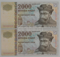 2013. 2000Ft (2x) egyugrású sorszámokkal CA 6346516 - CA 6346518 T:F kisebb hajlások