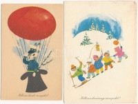 12 db MODERN magyar retro grafikai üdvözlő képeslap vegyes minőségben. Képzőművészeti Alap