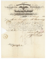 BIZTOSÍTÁS. PEST 1860. Dekoratív, korai biztosító intézeti, postázott dokumentum Hajduböszörménybe, 15Kr